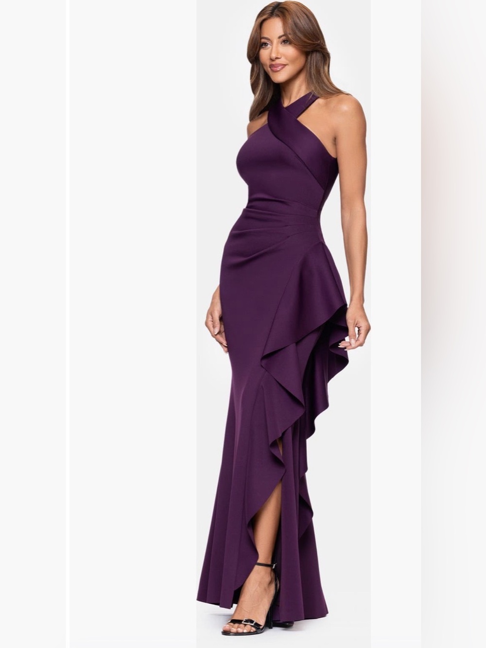 NWOT Xscape Evenings Ruffle Scuba Knit Gown Petite 12